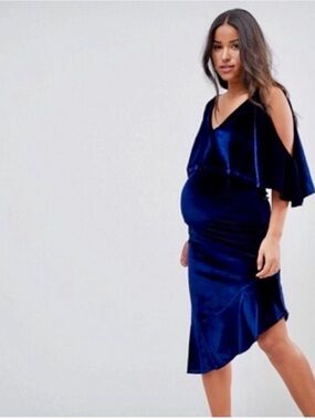 ASOS Maternity Velvet Cold-Shoulder Dress in Deep Blue
